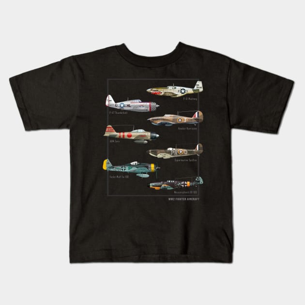 WW2 Fighter Aircraft Warbirds Kids T-Shirt by Jose Luiz Filho